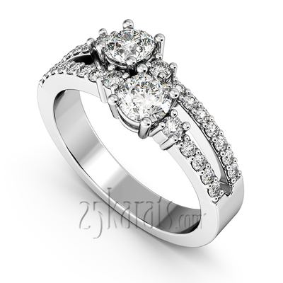 "You & Me" Split Shank Two Stone Prong Set Diamond Ring (0.92 ct.tw)