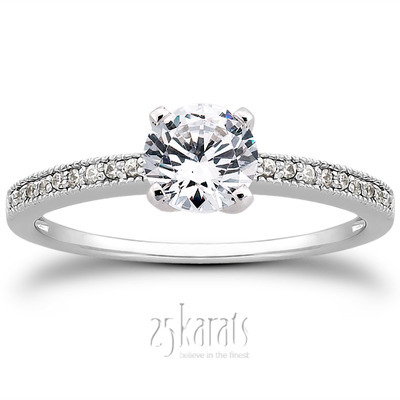Pave Set Mill Grained Diamond Bridal Ring (0.09 t.c.w.)