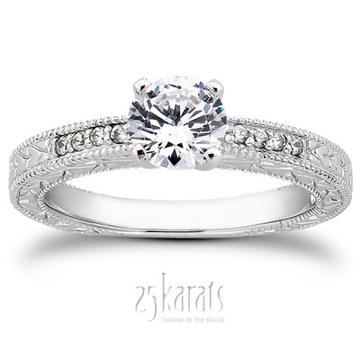 Pave Set Antique Diamond Bridal Ring (0.06 ct.tw.)