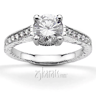 Antique Style Pave Set Round Cut Diamond Engagement Ring (0.15 ct.tw.)