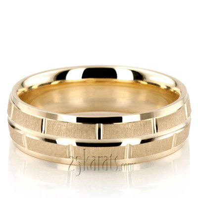 Modern Rectangular Cut Carved Design Wedding Ring 