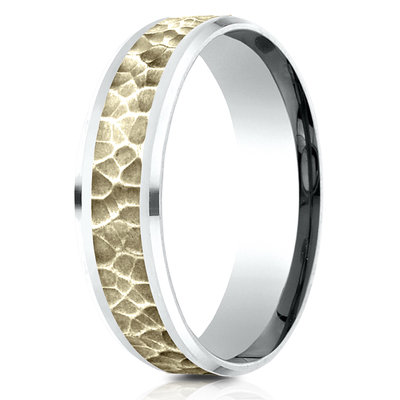 Benchmark 6mm Comfort Fit Drop Bevel Hammered Finish Design Band