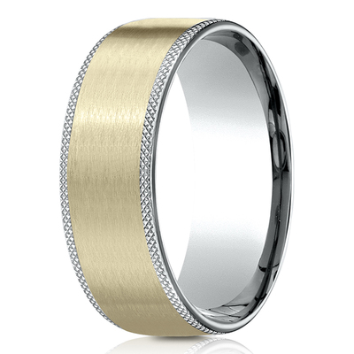 Benchmark 8mm Comfort Fit Knurled Edge Satin Finish Design Band