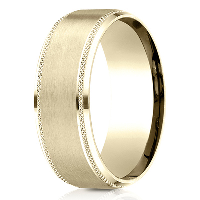 Benchmark 8mm Comfort Fit Knurled Drop Bevel Satin Finish Design Band