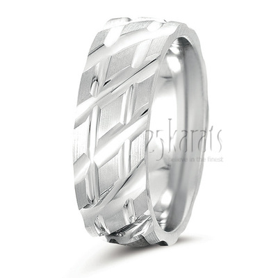 Diamond Carved Wedding Band