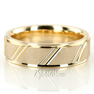 Angled Cut Step Edge Basic Carved Wedding Band 