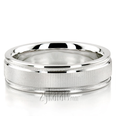 Fine Striped Diamond Cut Wedding Band 