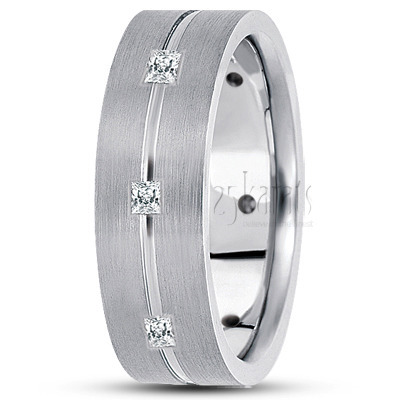 Grooved Center Diamond Wedding Band