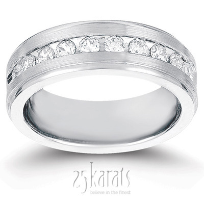 Step Edge Channel Diamond Wedding Ring