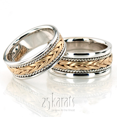 Stylish Sandblasted Hand Braided Wedding Band Set