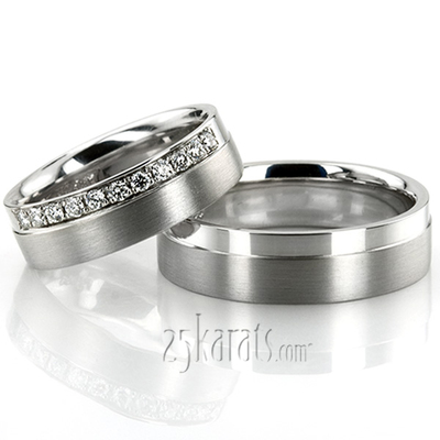 Bright Cut Micro Pave Set Diamond Wedding Band Set