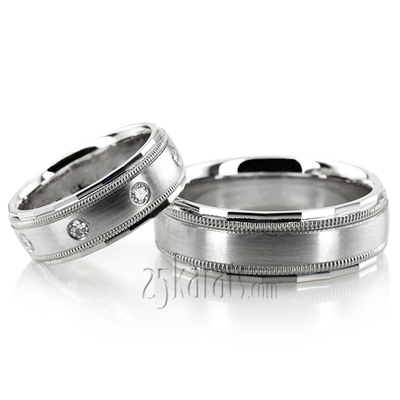 Angled Edge Milgrain Wedding Band Set