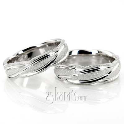 Contemporary Design Fancy Carved Wedding Band Set