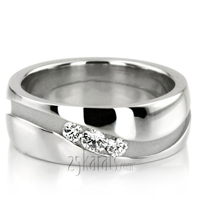 Curved Groove Diamond Wedding Band