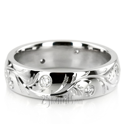 Chic Diamond Floral Wedding Band