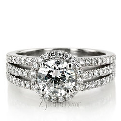 Split Trio Shank Pave Set Halo Engagement Ring (3/4 ct. t.w.)