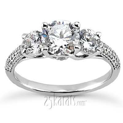 Elegant Three Stone Micro Pave Engagement Ring (0.84 ct. t.w.)