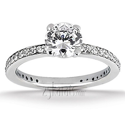 Pave Set Classic Basket Center Diamond Engagement Ring 