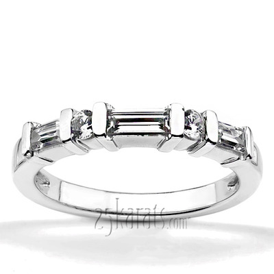 Round and Baguette Combination Bar Set Diamond Bridal Ring (0.60 ct.tw)