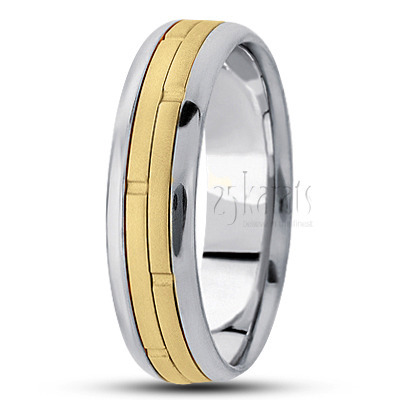 Brick Wall Cut Beveled Edge Fancy Wedding Band 