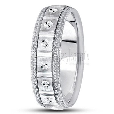 Double Milgrain Satin Diamond Carved Wedding Band 