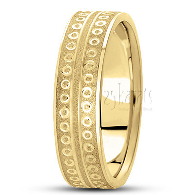 Incised Stone Finish Fancy Design Wedding Band 