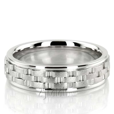 Contemporary Rolex Style Fancy Carved Wedding Ring 