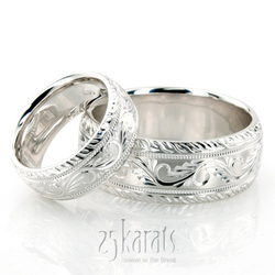 Chic Hand Engraved Milgrain Wedding Band Set