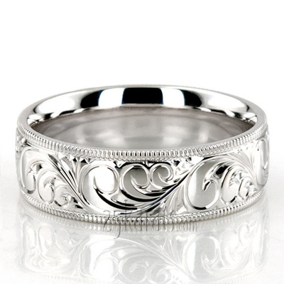 Milgrain Edge Fancy Carved Wedding Ring 