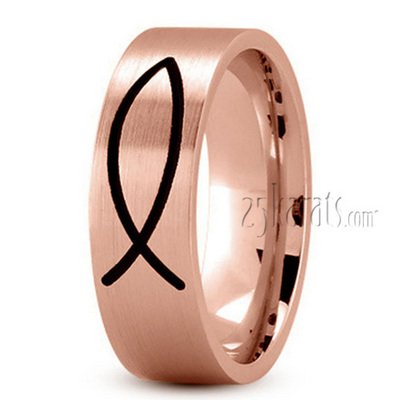 Flat Ichthus Jesus Fish Wedding Band