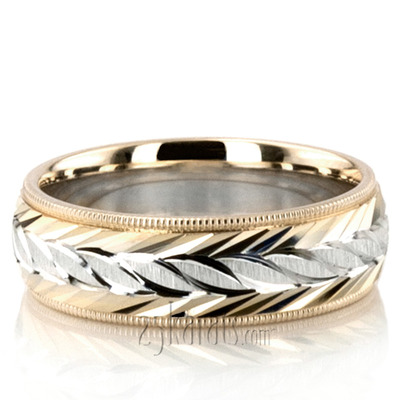 Fine Incised Diamond Cut Wedding Band 