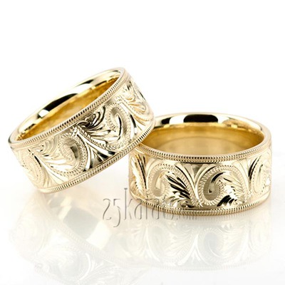 Bestseller Hand Engraved Fancy Wedding Ring Set