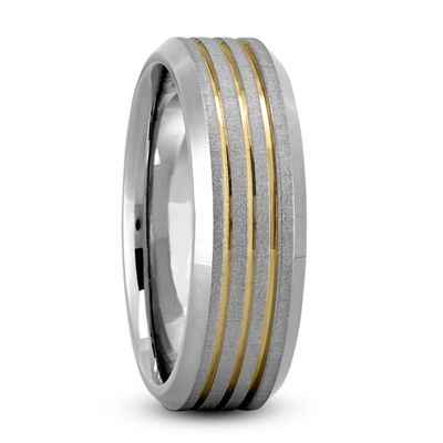 Beveled Edge Parallel Carved Wedding Band