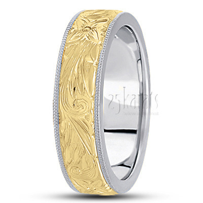 Flower Motif Fancy Carved Wedding Band 