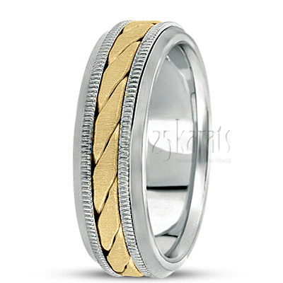 Unique Beveled Edge Hand Woven Wedding Band 