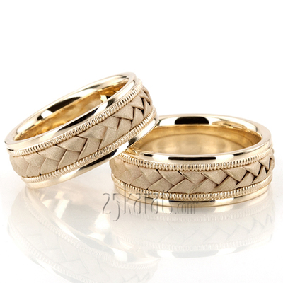 Classic Milgrain Hand Braided Wedding Band Set