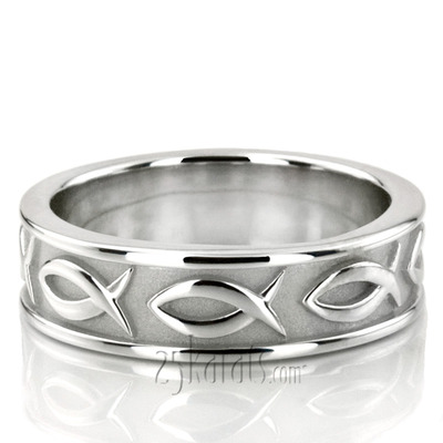 Ichthus Jesus Fish Motif Christian Wedding Band 