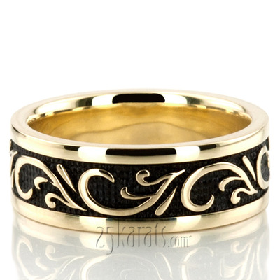 Black Nano Floral Exclusive Wedding Band