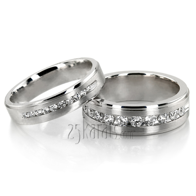 Step Edge Channel Diamond Wedding Band Set