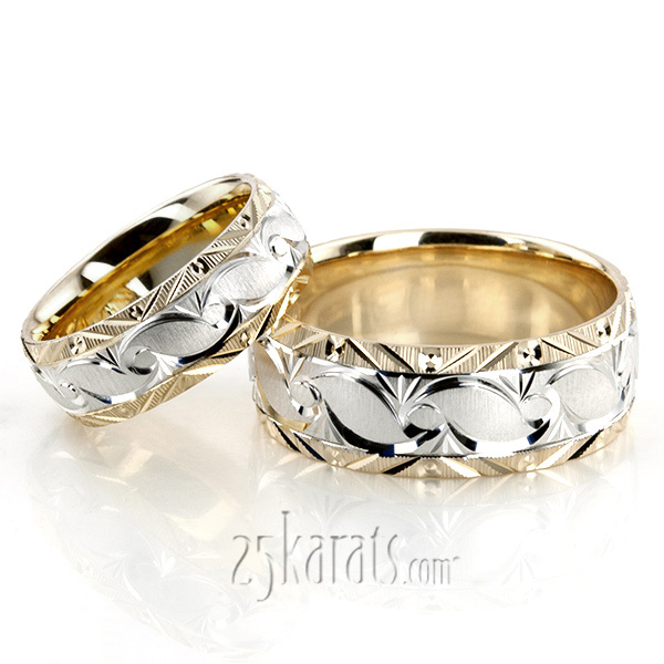 Bestseller Fine Grooved Fancy Designer Wedding Ring Set