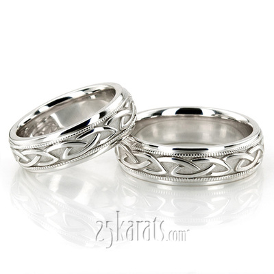 Classic Shiny Celtic Wedding Band Set