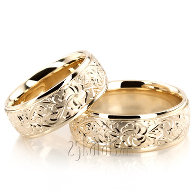 Floral Fancy Cut Wedding Ring Set