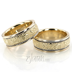 Floral Carved Antique Wedding Band Set