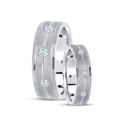 Angular Cut Edge Diamond Wedding Band Set