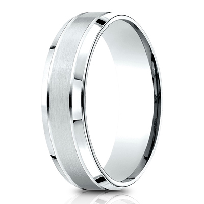 Light Comfort Satin-Finished High Polished Beveled Edge Carved Design Band