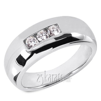 Three Stone Low Dome Diamond Men's Ring (0.30 ct.tw)