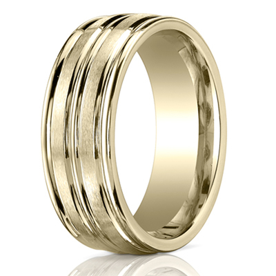 Benchmark 8mm Comfort-Fit Satin-Finished Round Edge Carved Design Band