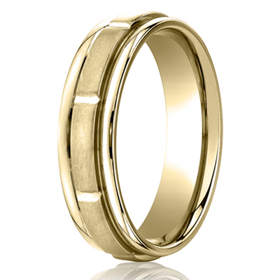 Benchmark 6mm Comfort-Fit Satin-Finished Round Edge Carved Design Band