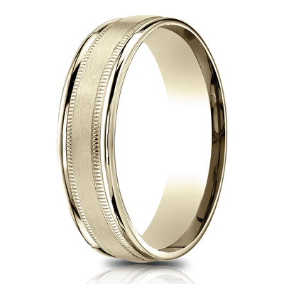 Light Comfort Satin Finish Center with Milgrain Round Edge Carved Design Band