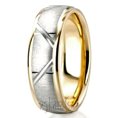 Custom Diagonal Groove Two-Color Wedding Band 